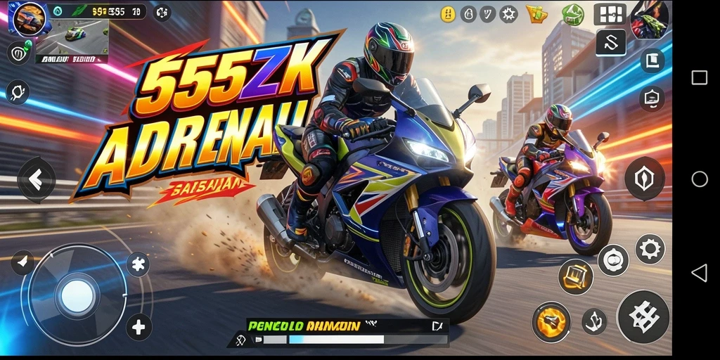 Tampilan gameplay yang mendebarkan dalam balapan motor.