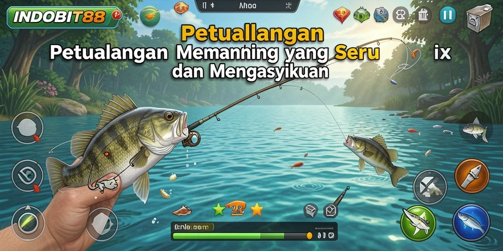 Screenshot gameplay INDOBIT88 menampilkan pengalaman memancing yang seru.